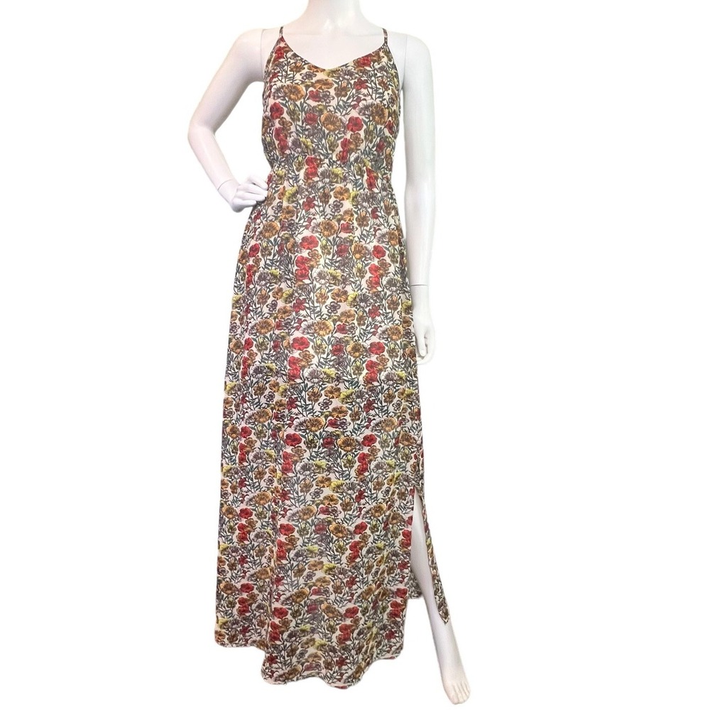En Creme Women's Boho‎ Floral Print Strappy Cutout Lined Maxi Dress Size Small